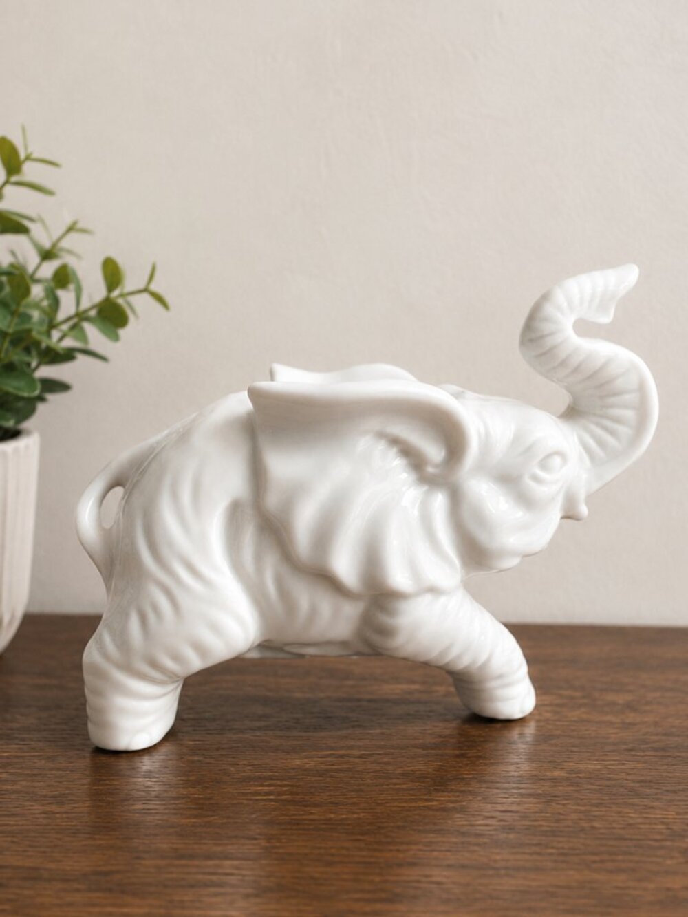 VTG Toyo Japan White Porcelain Elephant Figurine Glossy Rare Decor
